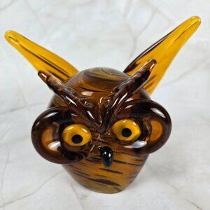 Dynasty Gallery Art Glass Brown Gold Owl Outspread Wings Collectible Paperweight